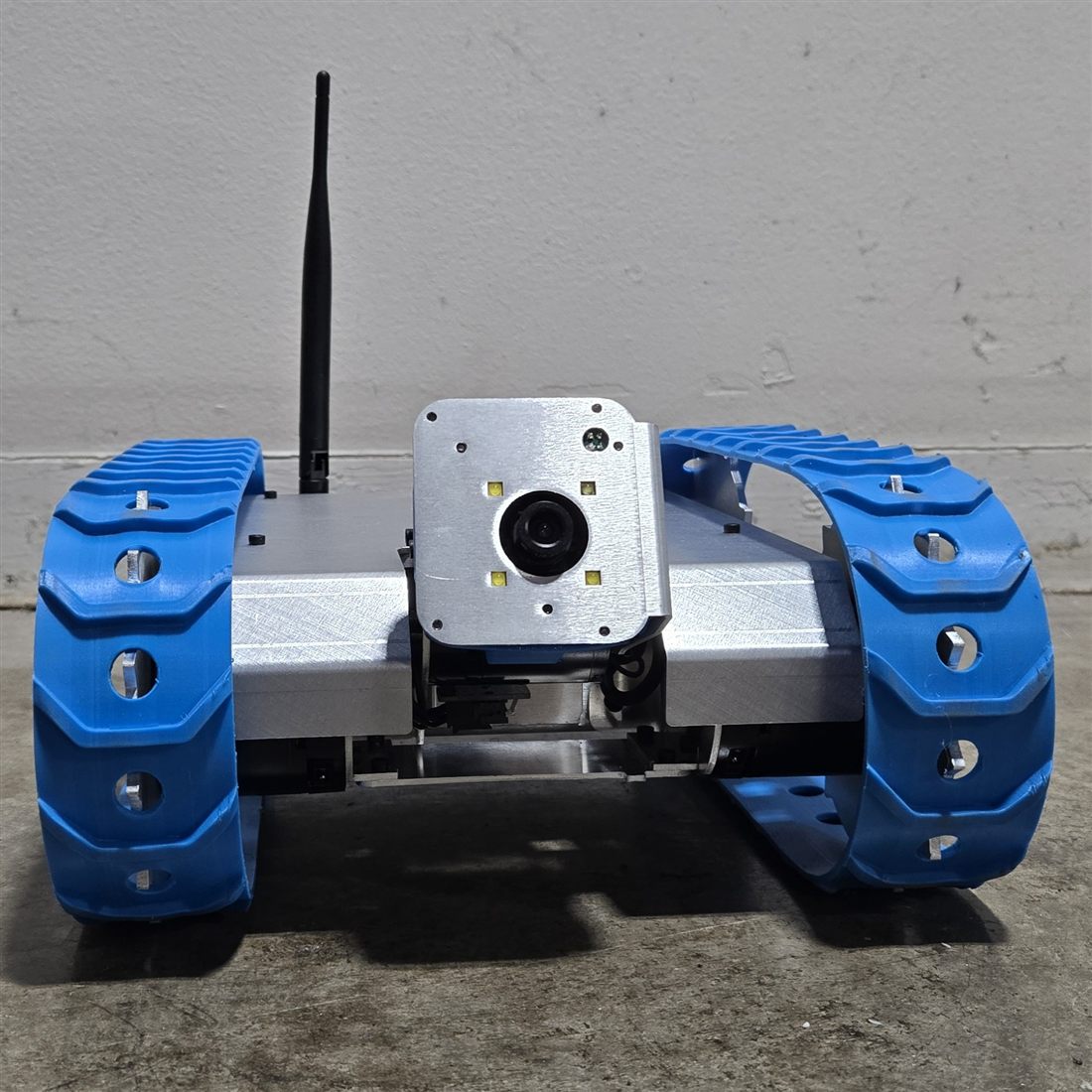 Front view of the Gopher inspection robot camera and LED spotlights