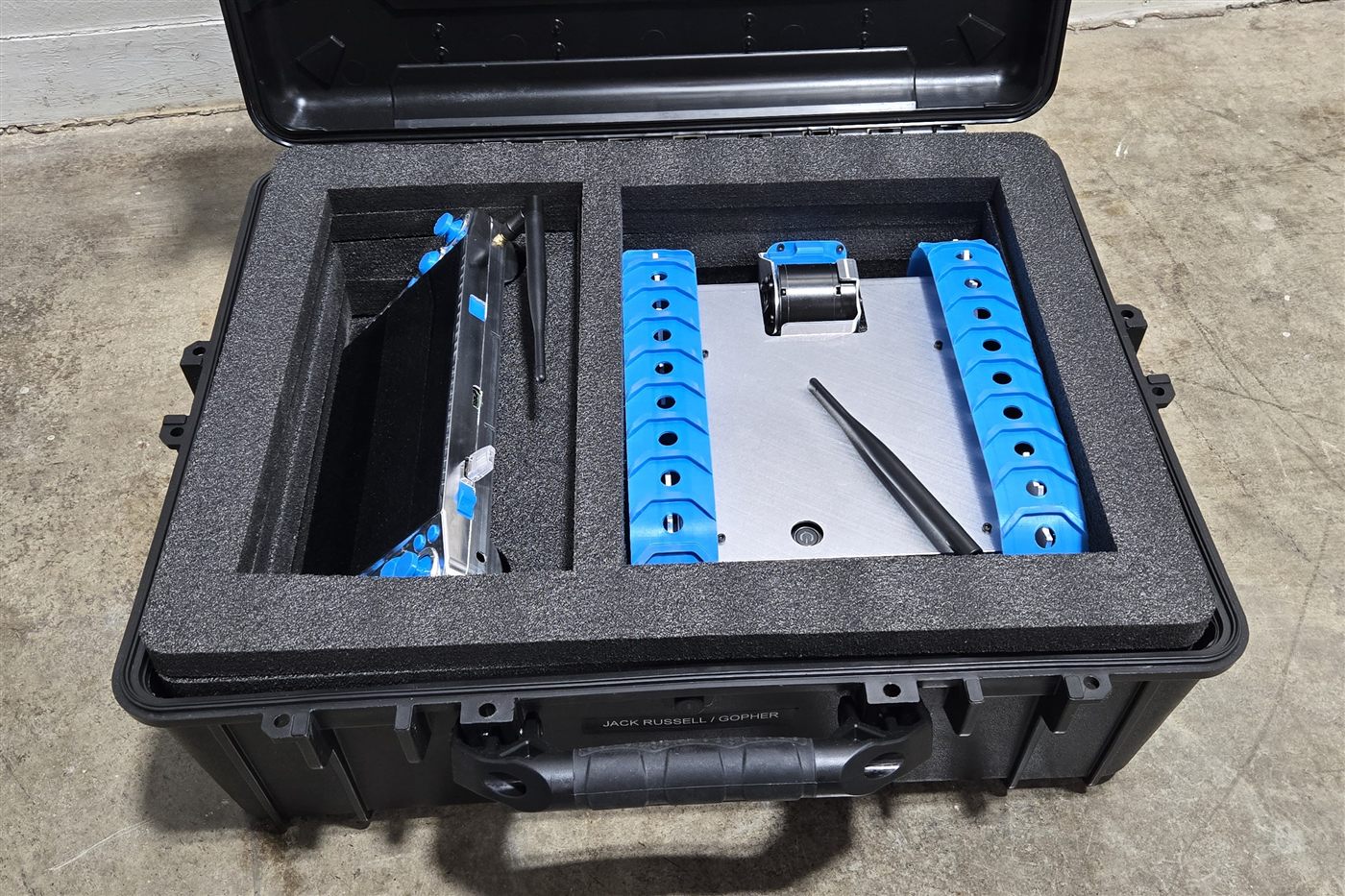 Gopher inspection robot and remote packed in a rugged transport case