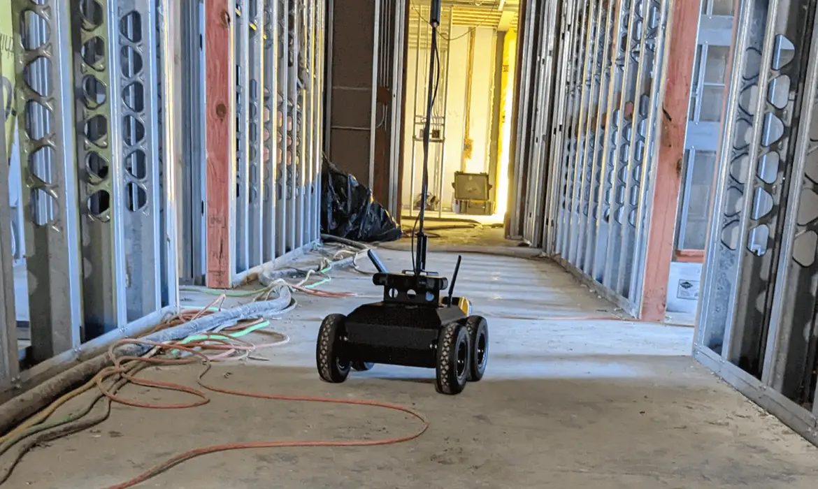 Groundhog autonomous reality capture robot scanning a construction site with 360-degree camera for site documentation
