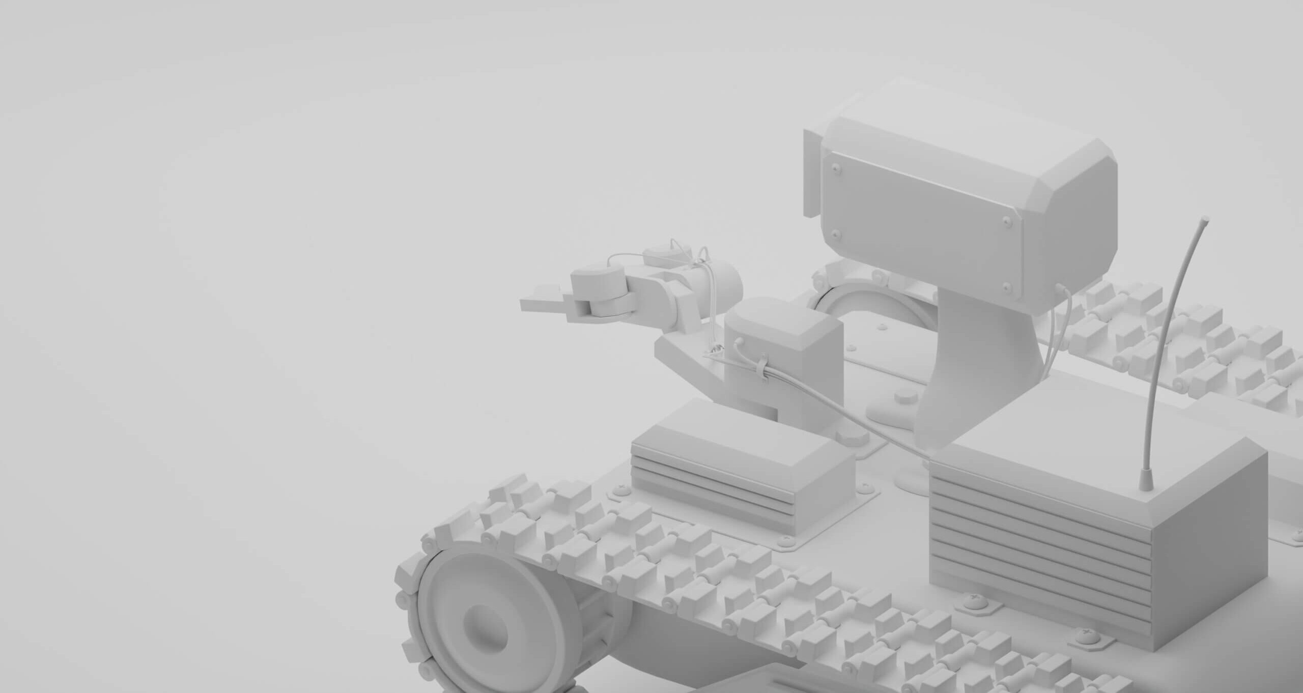 Bomb disposal robot on tracks, military radio remote tank, rende